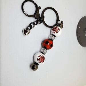 Festive Red and White Heavy Duty Keychain Silvery Spacers And Zinc Alloy Bar